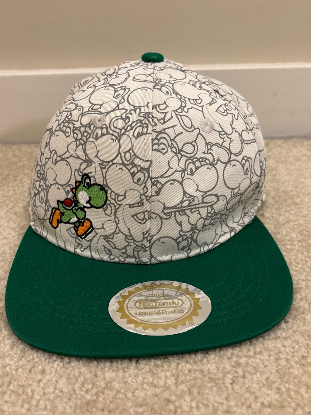 Nintendo Super Mario Yoshi All Over Green Baseball Snapback Cap Hat Youth 14+
